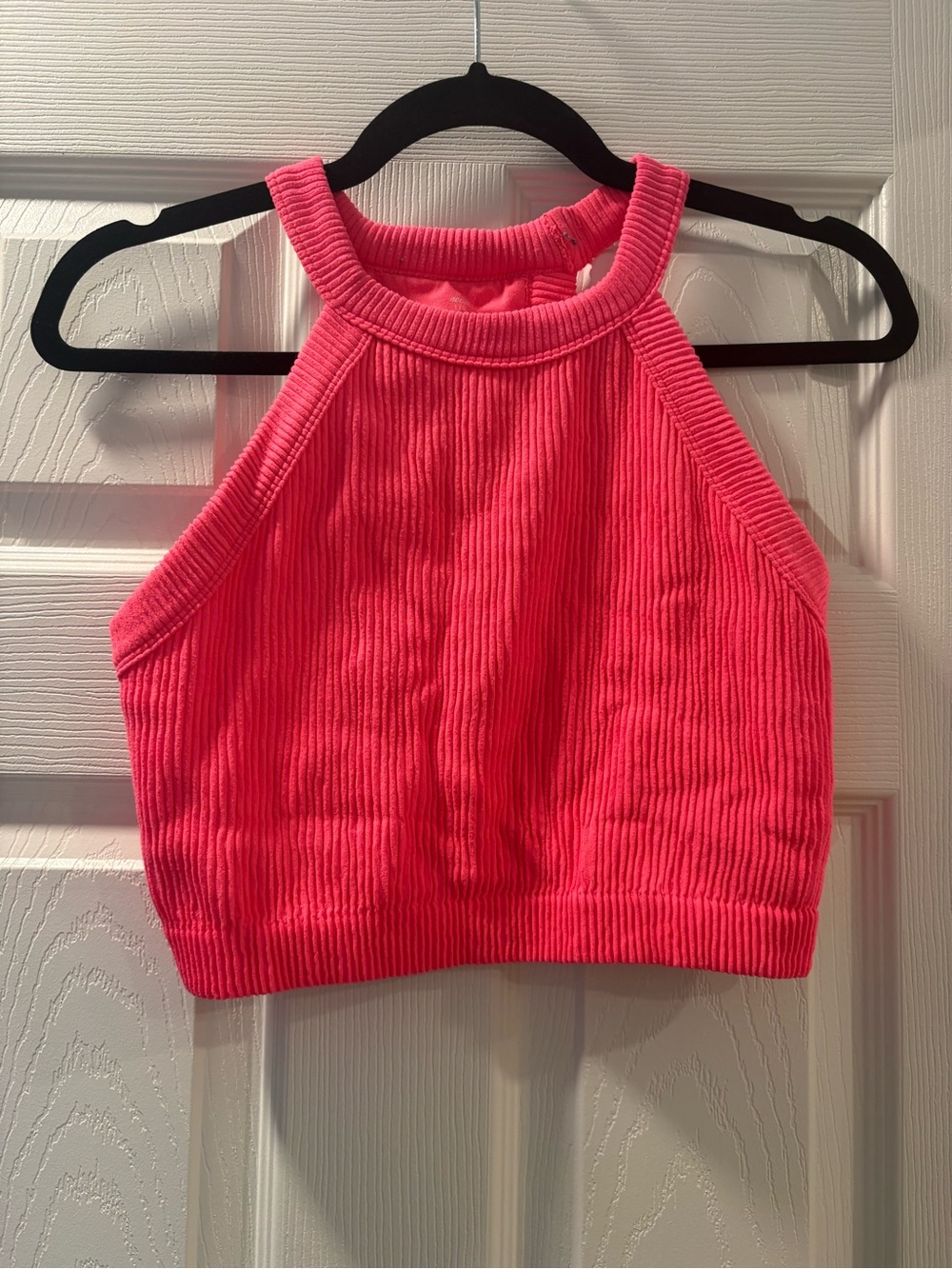 aerie Neon Pink Ribbed Halter Crop Top